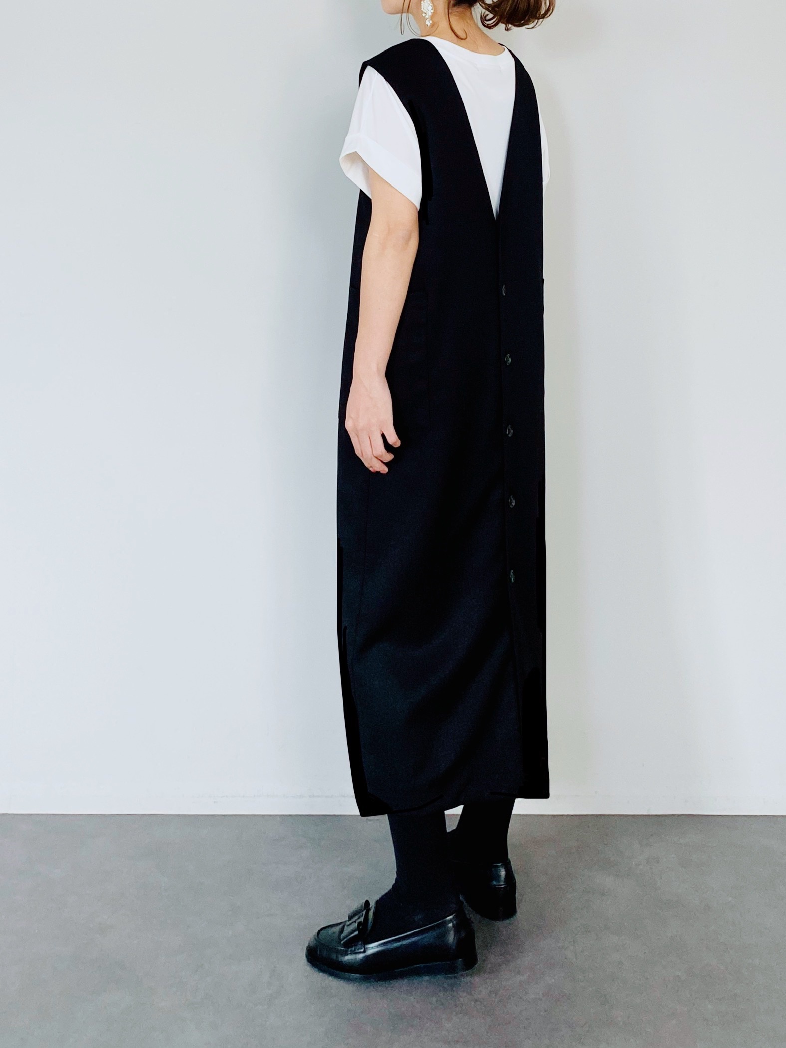 SELECT(セレクト)　Vネックロングジャンパースカート/ ベスト ジレ 前後 3WAY  BLACK