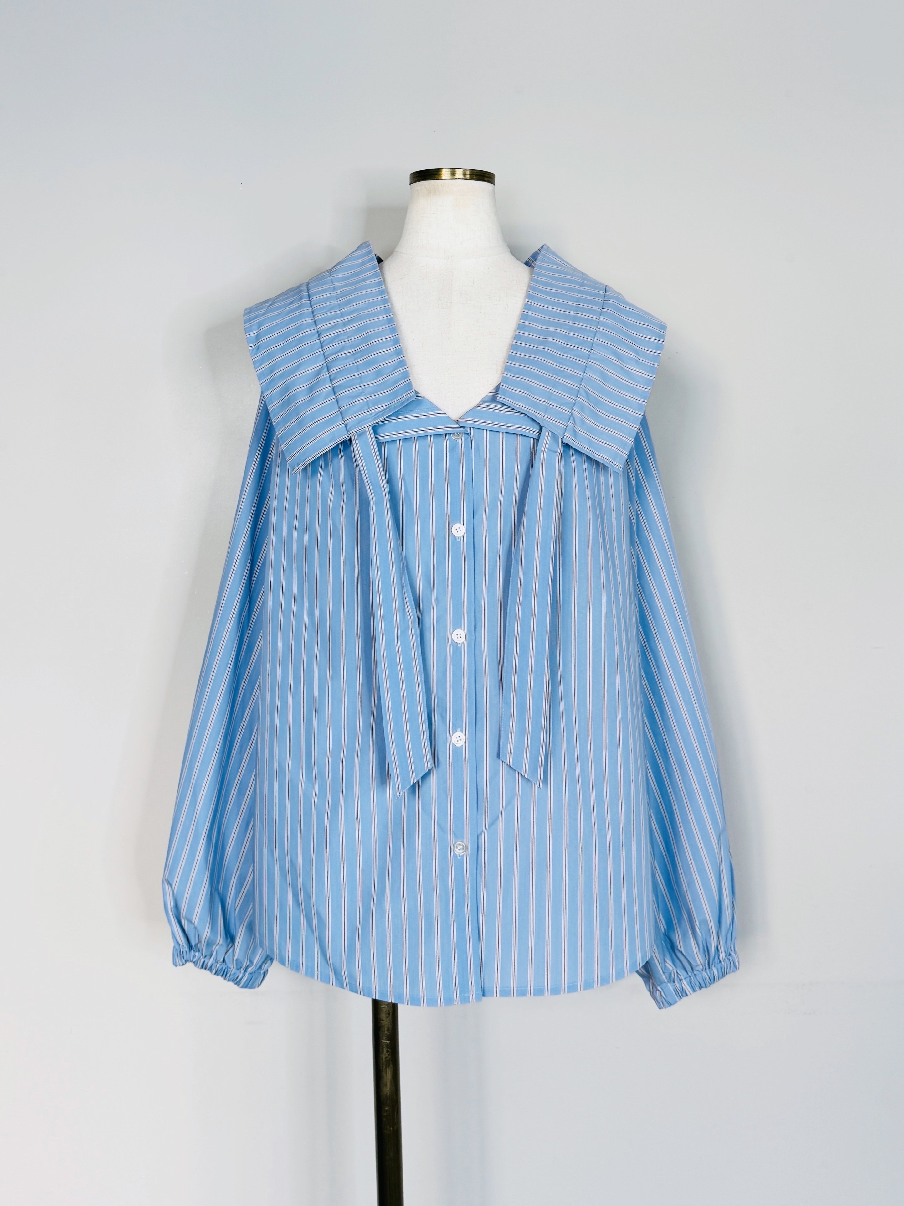 SELECT(セレクト)　ストライプフリル襟長袖ブラウス